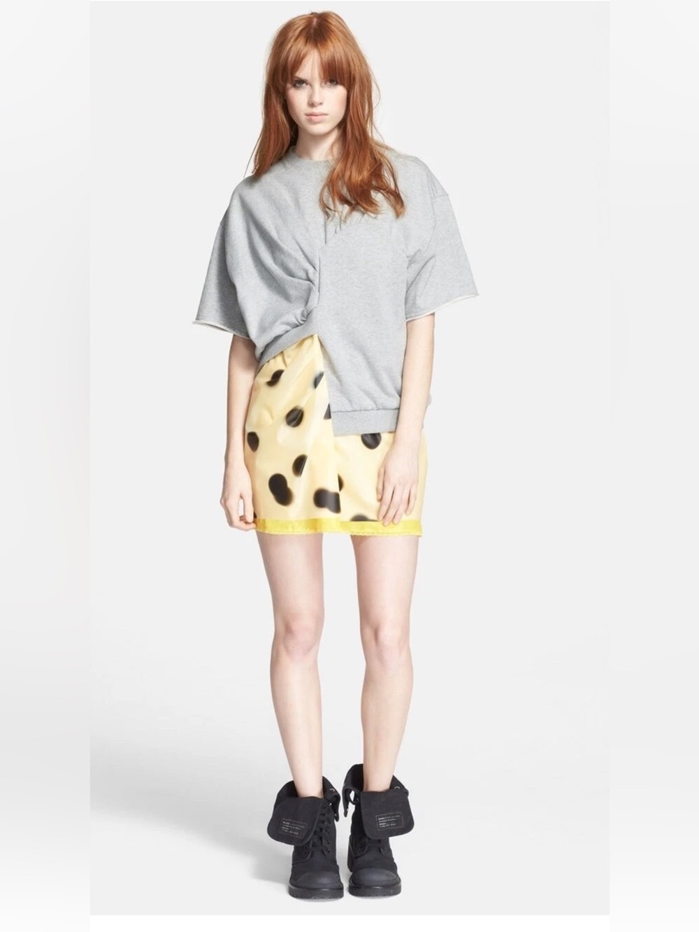 Marc by Marc Jacobs Womens Mixed Media Sheath Dress Gray/Yellow Size L Polka Dot